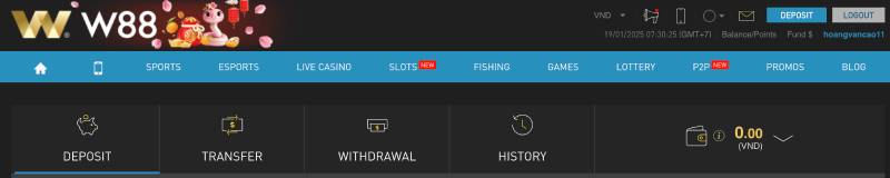 Hướng Dẫn Nạp Tiền W88 - Dễ Dàng, Nhanh Chóng Và Bảo Mật 5 Bước 2: Nhấp vào tab “Nạp Tiền”